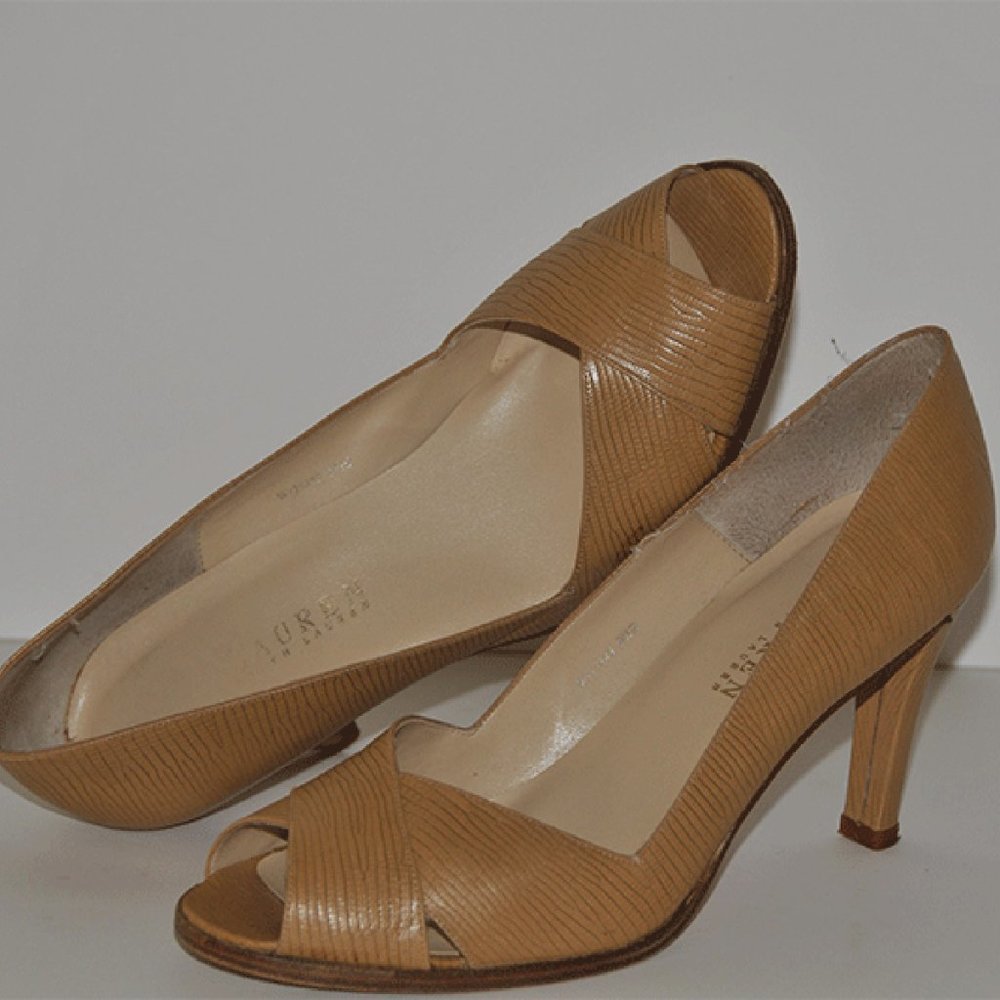 Lauren Ralph Lauren Cream Lizard Open Toe Pump